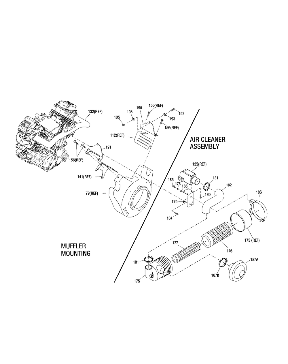 Gtv-990 Muffler Mounting And Air Cleaner Diagram and Parts List for M72-GN33 53BB5FJZ750-33HP-OHV Cub Cadet Lawn Tractor